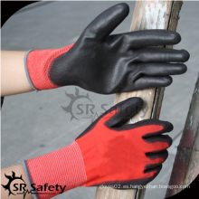 SRSAFETY guantes de seguridad de alta calidad / poliéster rojo recubierto de Palma guante de trabajo ligero PU